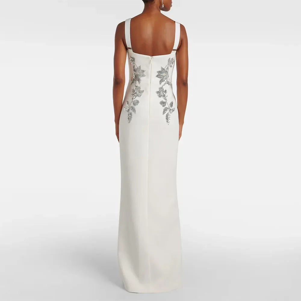 Elegant Ivory Evening Gown For Wedding Mermaid Formal Party Dress Straps Prom Dress Floor Length Appliques Saudi Arabia Dress