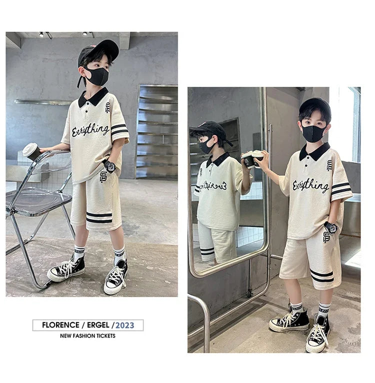 Kids Luxury Clothing Cotton Pique Fabric T-shirt Shorts Summer Outfit Set for Tweens Boys High Quality Polo Suit Child 5-14 Y
