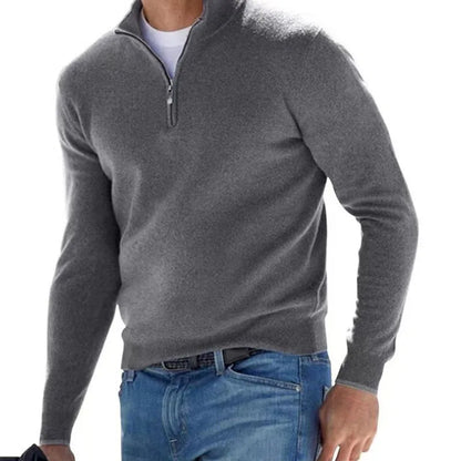 Men's Casual Sweater New V-neck Long Sleeve Pullover Outdoor Work Sweatshirts Autumn Lightweight Half Zipper Sweater Winter Top
