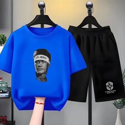 Children Neymar's avatar T-shirt+Shorts black Boys Girls Toddler 3-12Yrs Sports Set Summe cool Short-sleeved white Clothing