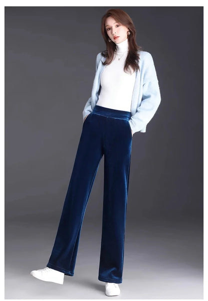 Women's pants with many reviews flared pants ice silk pants wide leg pants, high waisted blue loose straight leg pants 6XL