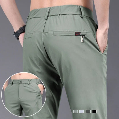 Summer New Men's Ice Silk Pants Korean Y2K All Match Elastic Sweatpants Office Business Casual Fashion Straight Suit Trousers