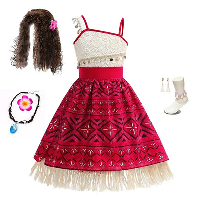 2 Vaiana Costume Girls Princess Dress Children Purim Lace Clothes Kids Cartoon Cosplay Outfits Birthday Party Frock
