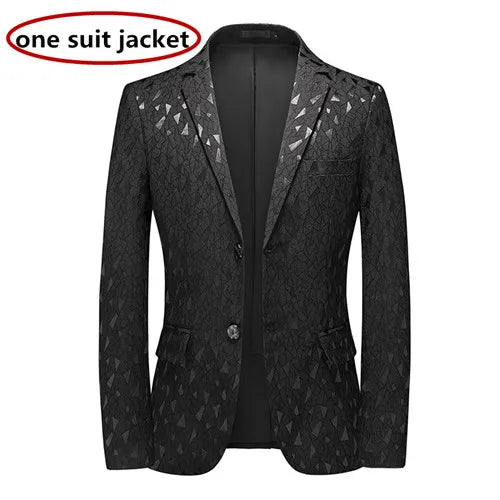 Classic Black Jacquard Suit Male Business Casual Coat Fashion Men Wedding Party Tuxedo Dress Blazers Slim Fit Tops