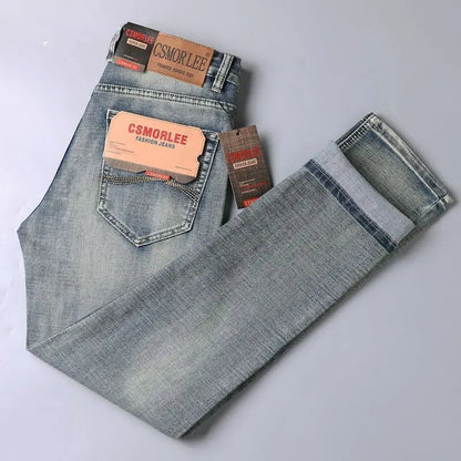 2025 Autumn New Slim Straight Jeans Men's Vintage Grey Elastic Cotton Fashion Casual Wash Denim Pants Korean Male Trousers
