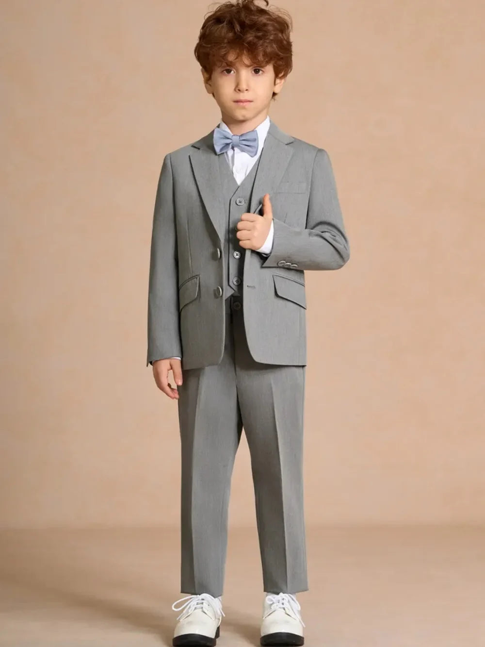 Classic Handsome Grey Kids Suit Set 3 Pieces For Formal Occasion Elegant Regular Fit Suits Piano Performance Wear 2-20T Tuxedo