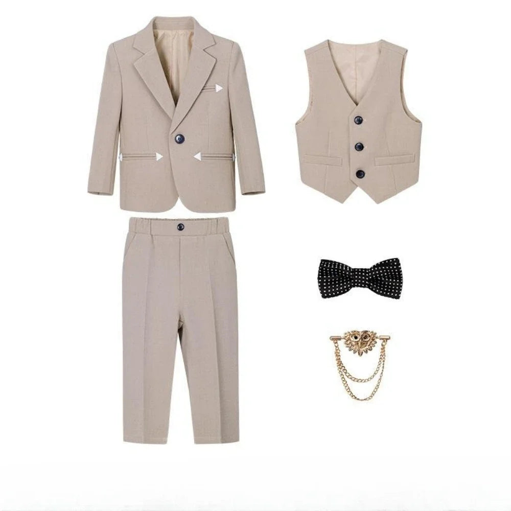 Boys Slim Fit Suit Set 5 Pieces Wedding Ring Bearer Outfit,Notched Lapel Kids Suits Piano Performance Outfit Plus Size 90-170cm