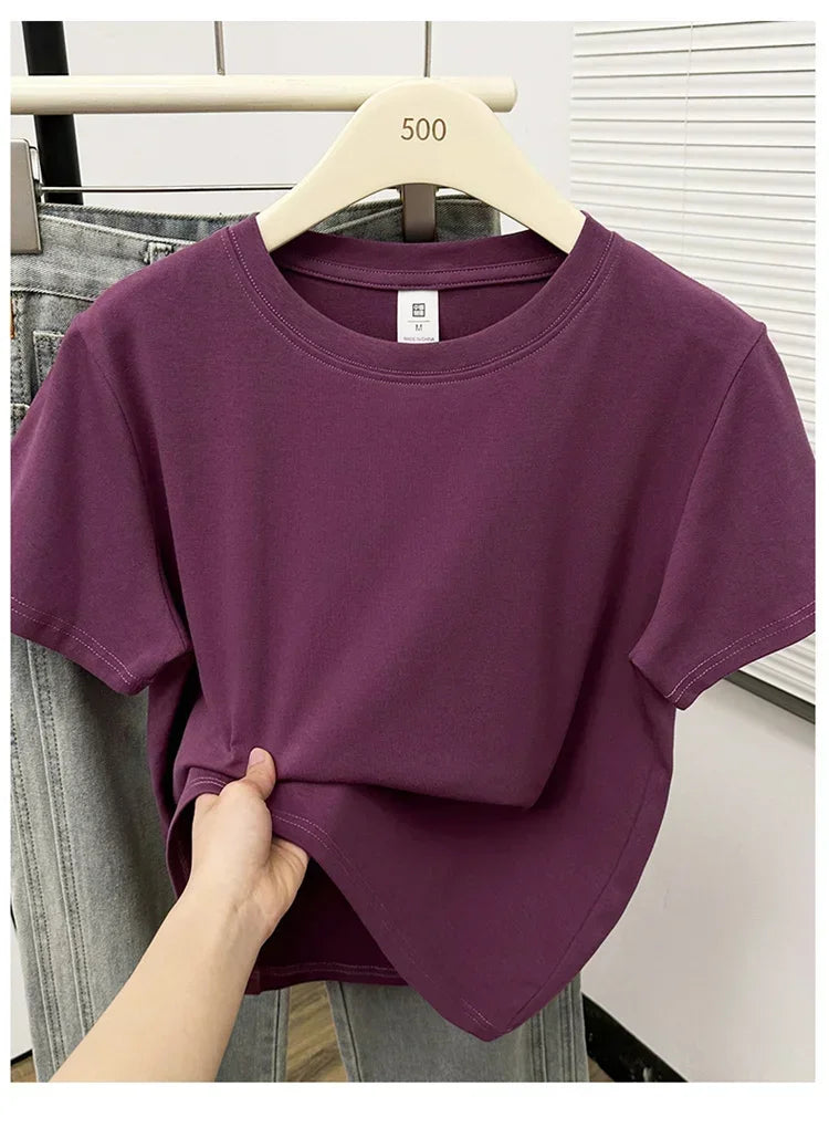 2026 Summer New High Quality Casual Plus Size T Shirt Sexy Short Sleeved Sleeves Fashion Trend Solid Women Clothing Y2k Tops