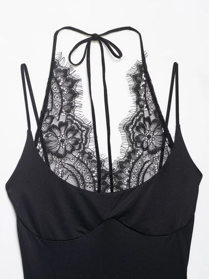 Women Sexy Slim Bodysuits Chic Lace Partwork Sleeveless Fashion Backless Sling Tops 2026 Newest Lady Casual Playsuit