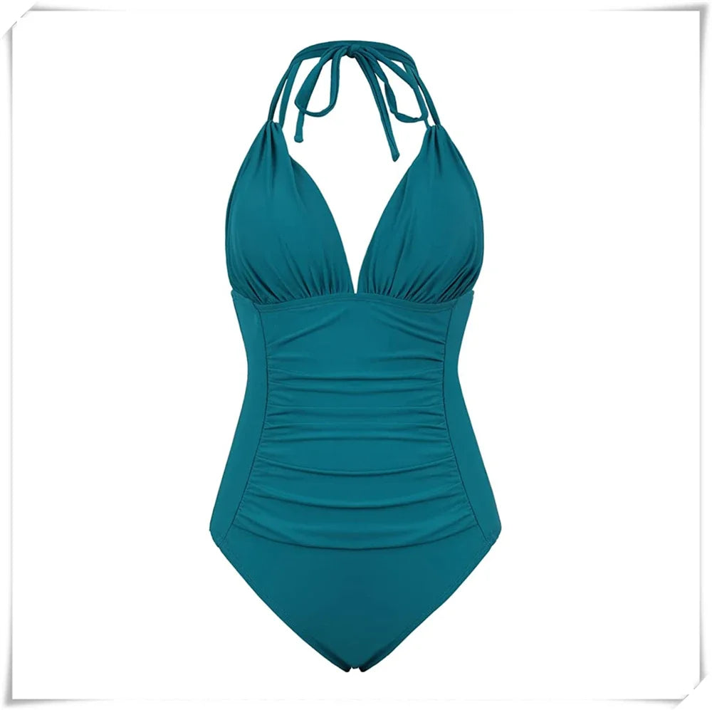 Ruched Wrinkled One Piece Swimsuit Women Swimwear Female Monokini Backless Swimsuits 2025 Bathing Suit Swim Beach Wear Bodysuit