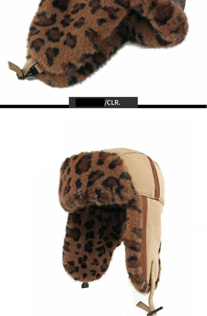 Bomber Hat Men Women Thick Warm Winter Hat Leopard Fur Earflap Cap Male Female Russian Hat Windproof Snow Ski Trapper Cap