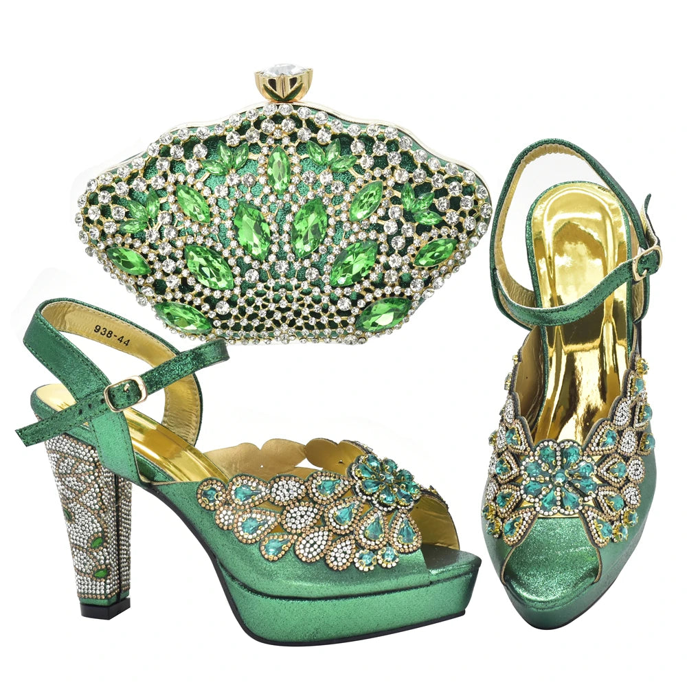 New Italian Shoes and Bags Matching Set with Rhinestone Shoes for Women 2025 Designer Luxury High Heels  Shoes for Women Elegant