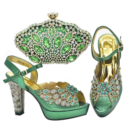 New Italian Shoes and Bags Matching Set with Rhinestone Shoes for Women 2025 Designer Luxury High Heels  Shoes for Women Elegant