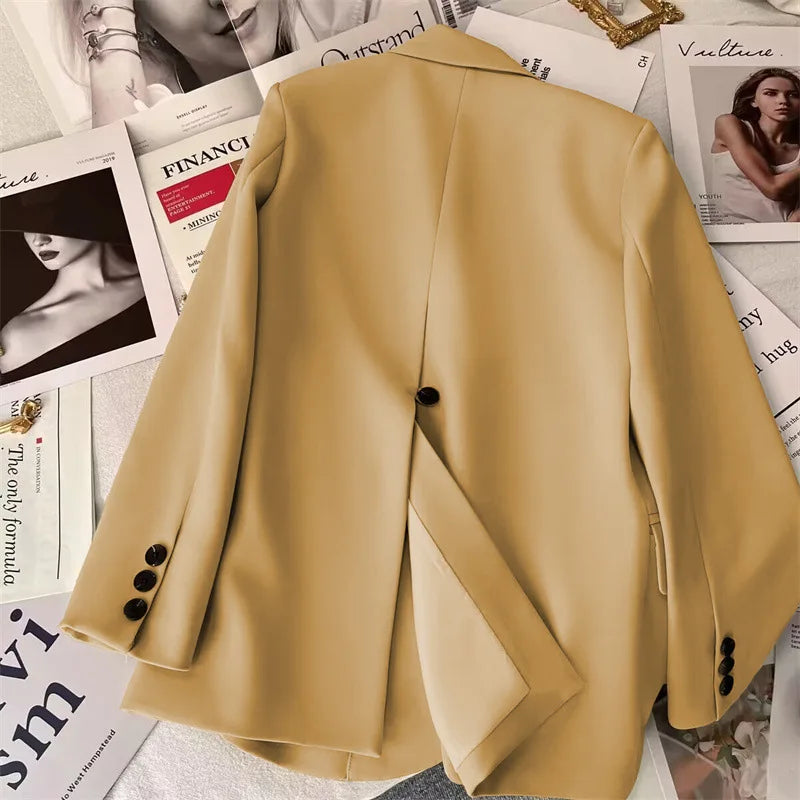 Korean Temperament Slim Blazers Women Spring Autumn Elegant Versatile Back Split Suit Jacket Single Breasted Loose Casual Coat
