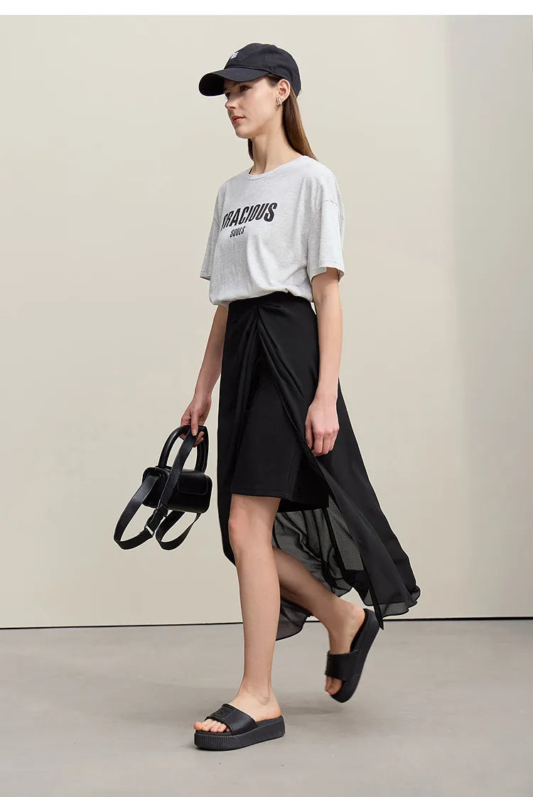 Women's Skirt 2026 Summer Elegant Chiffon Midi Skirt Pleated Side Slit Office Casual Versatile Women's Clothing 12612002