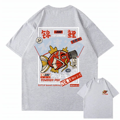 Hip Hop Streetwear Harajuku T-shirt Japanse Kanji Fish Print T-shirt 2024 Mannen Katoen Casual Korte Mouw T-shirt Japan Stijl