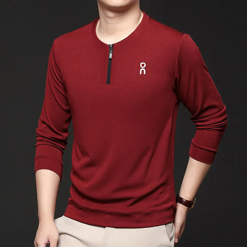 Long Sleeved T-shirt Sweatshirt Men's Autumn New Item Business Casual Skin Friendly Elastic Top Men's Zipper Bottom Shirt