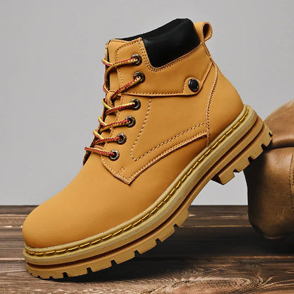 Handmade Outdoor Men Genuine Leather Boots Male Comfortable Business Party Casual Shoes Street Thick Sole Lace Up Shoes Big Size