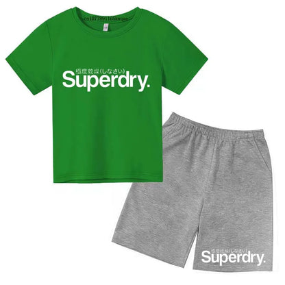 Kids Summer Casual Letter Print Breathable Tees+Short Pants 2pcs Suits 2-13 Years Boys Girls Fashion Outfits Children Clothes