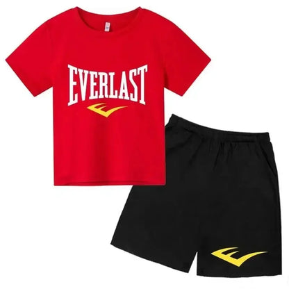 Kids Summer Leisure Simple Letter Print 2pcs O-neck Tees+Shorts Pants Sportsuits 2-13 Years Boys Girls Streetwear Children Sets