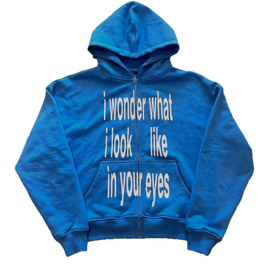 Personalized letter printed zipper sweatshirt long sleeved pullover hoodie retro jacket street trend