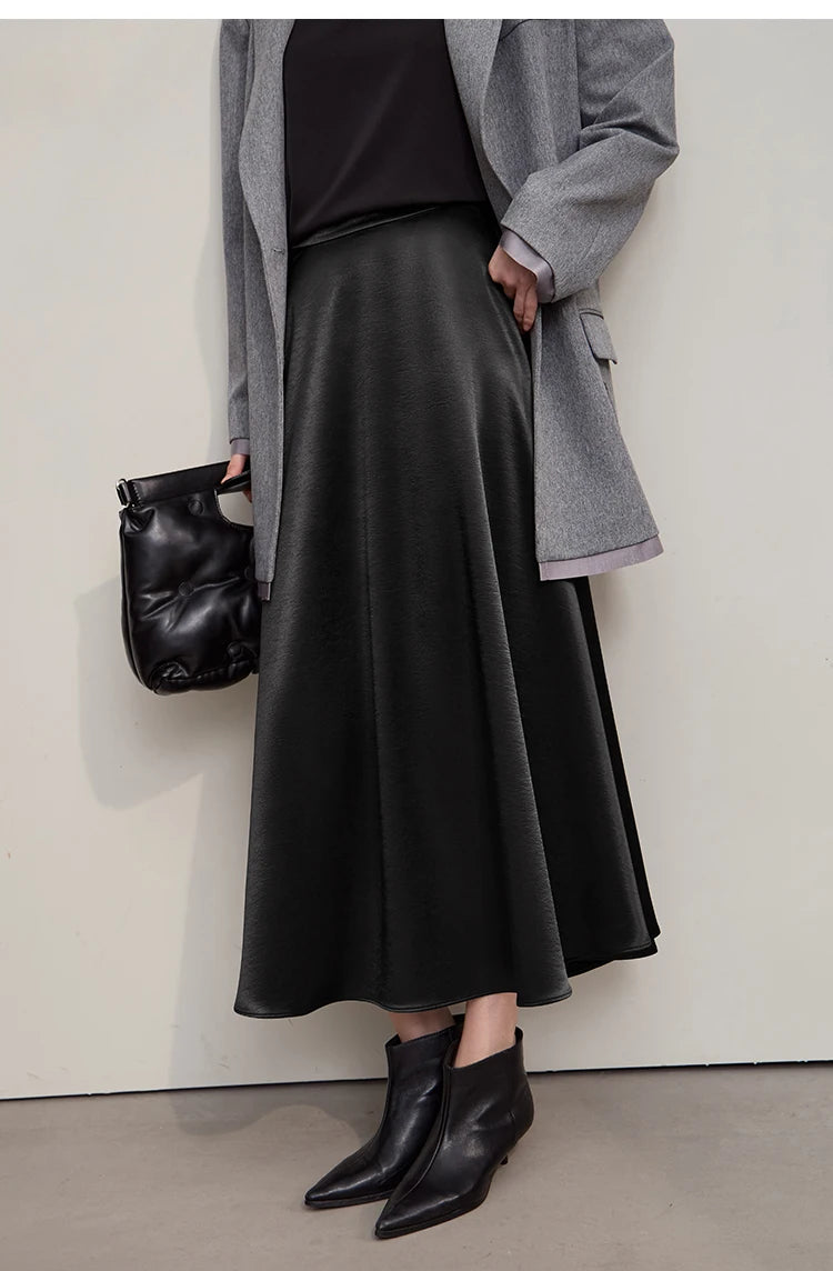 Women's Skirt Loose Long A-skirt Satin Skirts For Women 2025 Autumn New Minimalist Solid Color Clothing Ladies 12513015