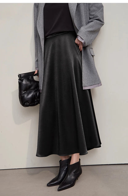 Women's Skirt Loose Long A-skirt Satin Skirts For Women 2025 Autumn New Minimalist Solid Color Clothing Ladies 12513015