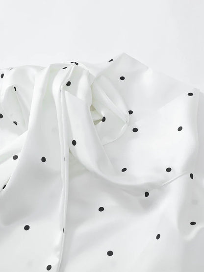 Satin Scarf Neck Polka Dot Printing Women Blouse Fashion Full Sleeve Loose Basic Shirt Lady Autumn New Highstreet Commute Wear