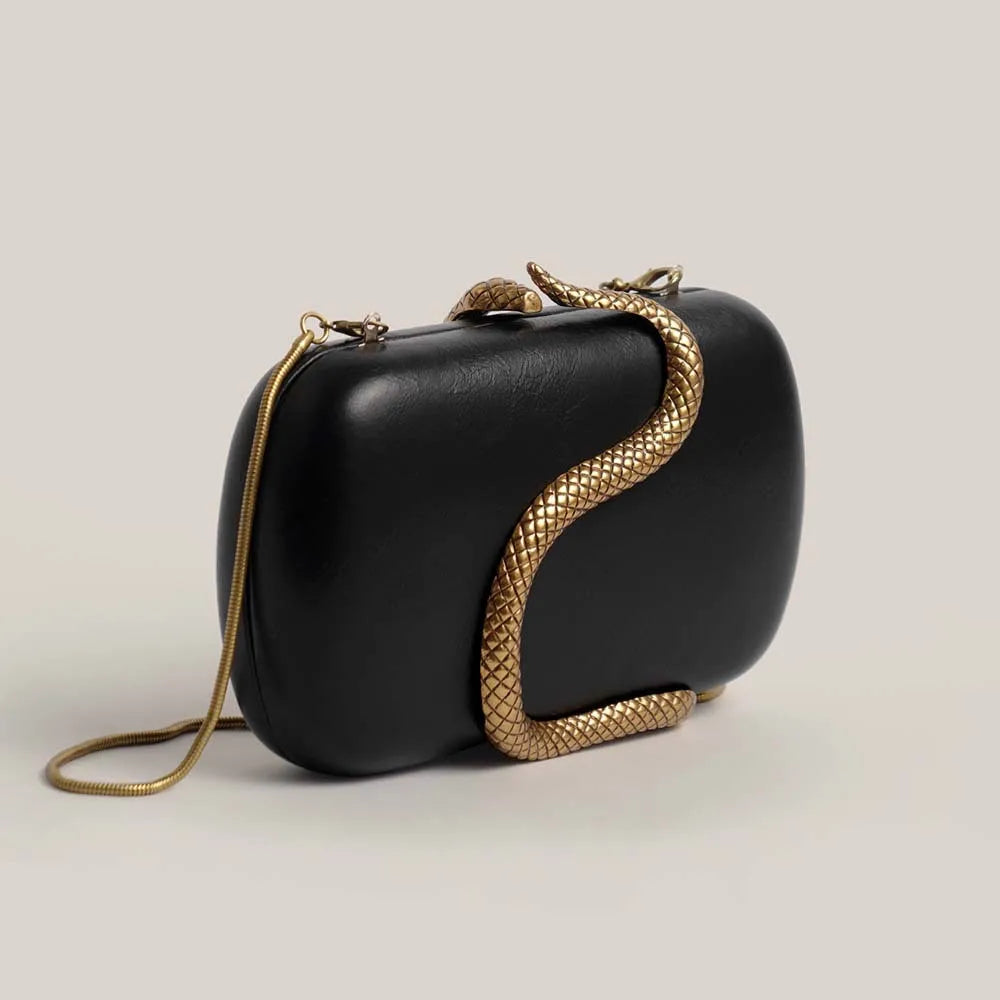 Elegant Box Clutch Bag with Gold Snake Closure, beige off white pu Leather, Evening Wedding Party Handbag, Spring 2026 new