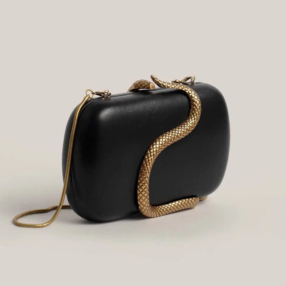 Elegant Box Clutch Bag with Gold Snake Closure, beige off white pu Leather, Evening Wedding Party Handbag, Spring 2026 new