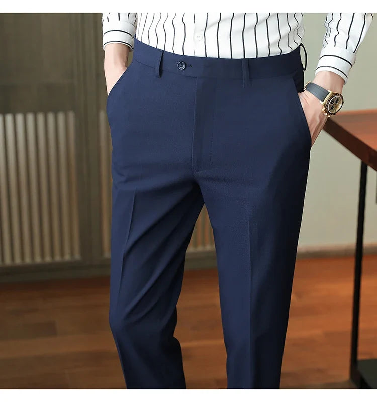 Plus size 40 38 Men Business Solid Suit Pant 2026 Spring Formal Slim Fit Wedding Trouser Mens Brand Fashion Casual Dress Pants