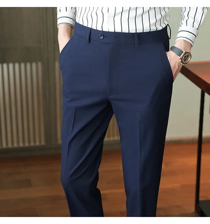 Plus size 40 38 Men Business Solid Suit Pant 2026 Spring Formal Slim Fit Wedding Trouser Mens Brand Fashion Casual Dress Pants