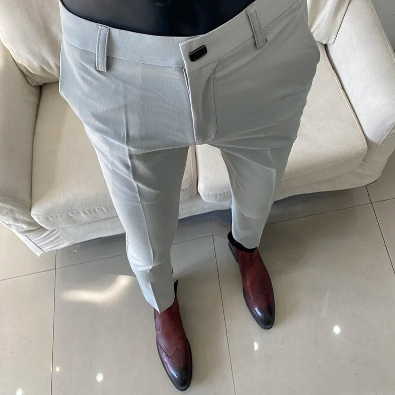 Spring 2026 Mens Casual Slim Fit Dress Pants Streetwear Suit Pants Men High Quality Office Pants All Match ankle Length Trousers