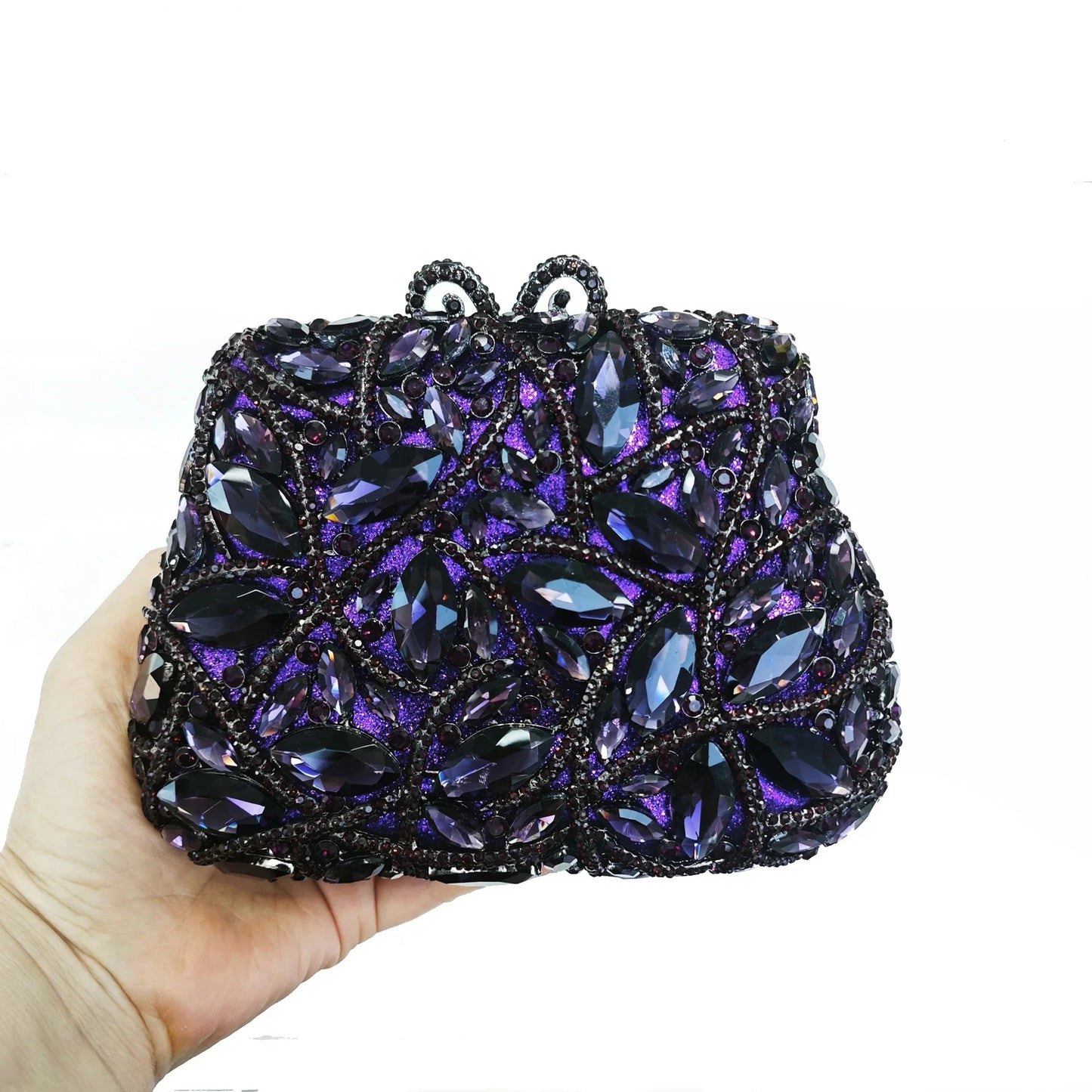 Women Elegant Brown Rhinestone Evening Bag Colorful Crystal Shoulder Clutch Fashion Bridal Handbag Wedding Party Purses