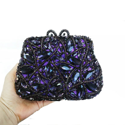 Women Elegant Brown Rhinestone Evening Bag Colorful Crystal Shoulder Clutch Fashion Bridal Handbag Wedding Party Purses