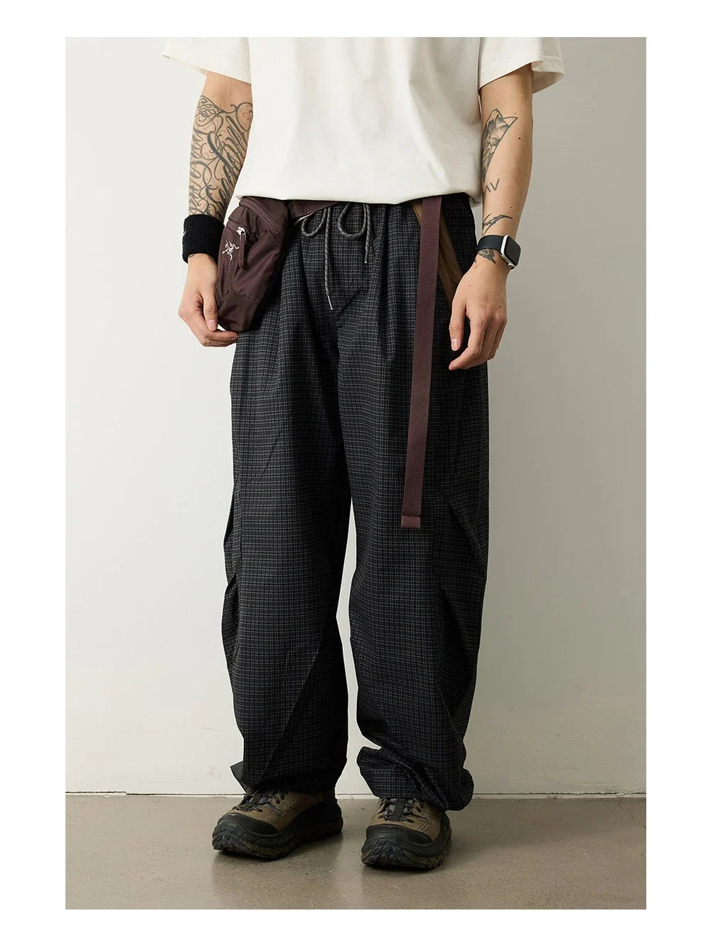 Unisex Lightweight Parachute Pants Spring Summer Outdoor Hiking Plaid Patchwork Color Block Loose Fit Casual Streetwear Trendy