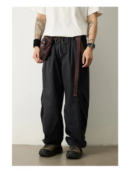 Unisex Lightweight Parachute Pants Spring Summer Outdoor Hiking Plaid Patchwork Color Block Loose Fit Casual Streetwear Trendy