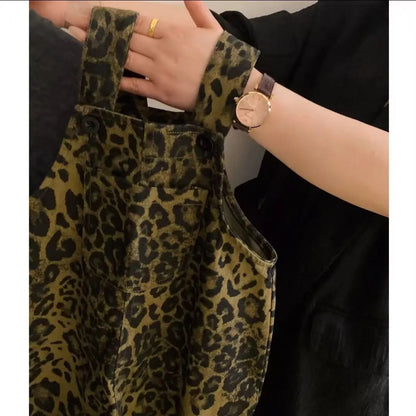 1-7Y Boy Girl Children's Autumn Grey Bottom Shirt Strap Pants Set New Fashion Leopard Pattern Strap Pants Kids Jumpsuit Pants