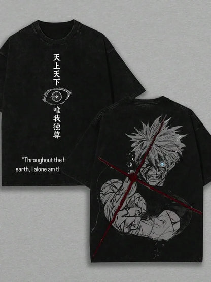 Gojo Satoru Graphic Tshirt Jujutsu Kaisen Manga Clothing For Men Women Cotton T-shirts Retro Washed Tee Harajuku Casual T Shirt