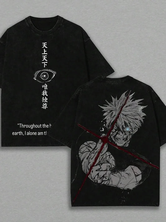 Gojo Satoru Graphic Tshirt Jujutsu Kaisen Manga Clothing For Men Women Cotton T-shirts Retro Washed Tee Harajuku Casual T Shirt