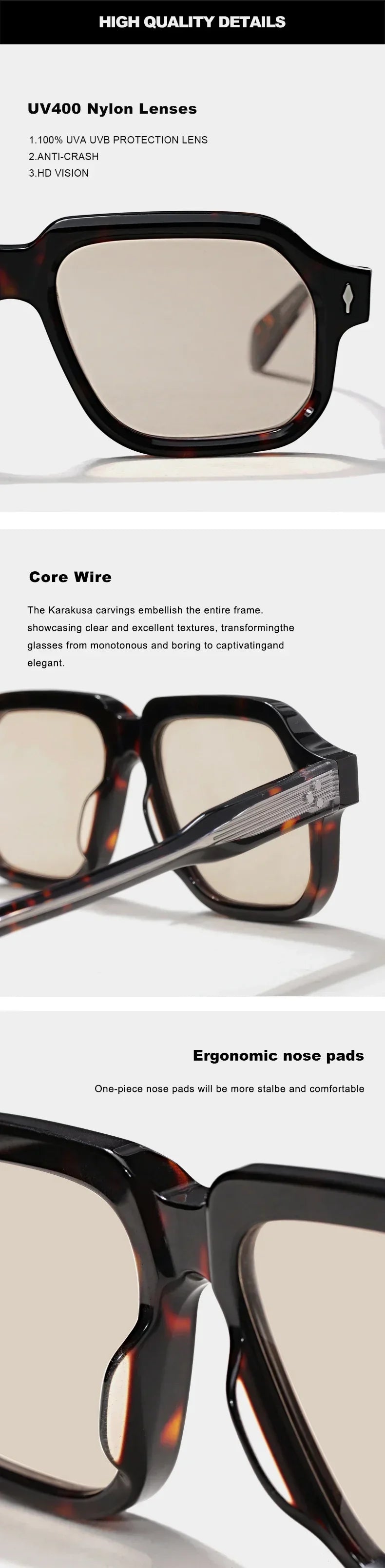 Fashion Top Quality Brand Men Sunglasses Retro Acetate Square Driving Overzie Outdoor Protection UV400 Luxury Women SUN GLASSES