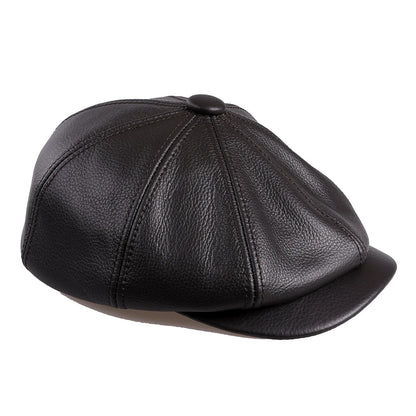 Men's Newsboy Flat Cap 100% Genuine Cowhide Leather Gatsby Ivy Golf Cabbie Driving Hat 8 Panels Classic Design