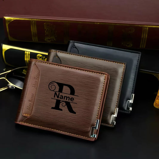 Portefeuille personnalisé pour homme Portefeuilles personnalisés pour homme Portefeuille en cuir avec nom gravé, format Bifold, Cadeaux personnalisés pour Papa/Mari