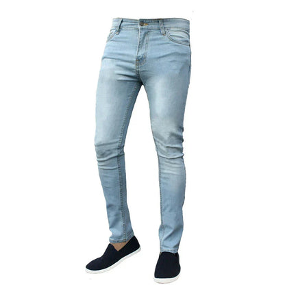 New High Quality Classic Style Slim Jeans Pants for Men Street Pants Male Stretch Denim Trousers Light Blue Skinny  Pencil Pants