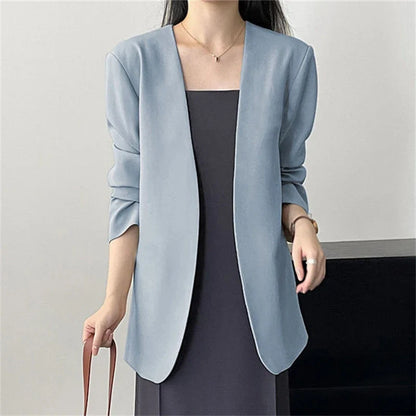 Fashion New Solid Casual Joker Women's Blazer Spring Autumn No Placket Cardigan Suit Jackets V-neck Long Sleeve 19-Color Coats