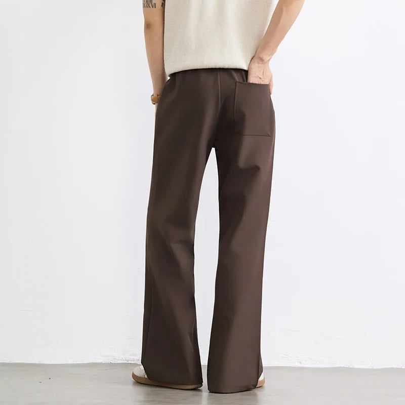 Black Business Suit Pants Men's Small Flared Elastic Comfortable Drape Loose Solid Color Office Casual Trousers Male Clothes