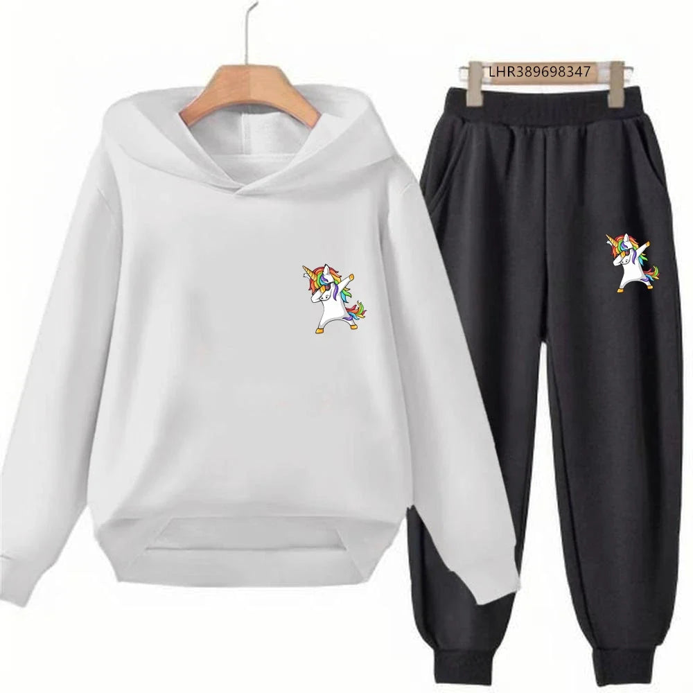 Children Unicorn Hoodie 3-12 Years Boys Girls Red Casual Tops+Pants Sets Long Sleeves Autumn Fashion Kids Clothes