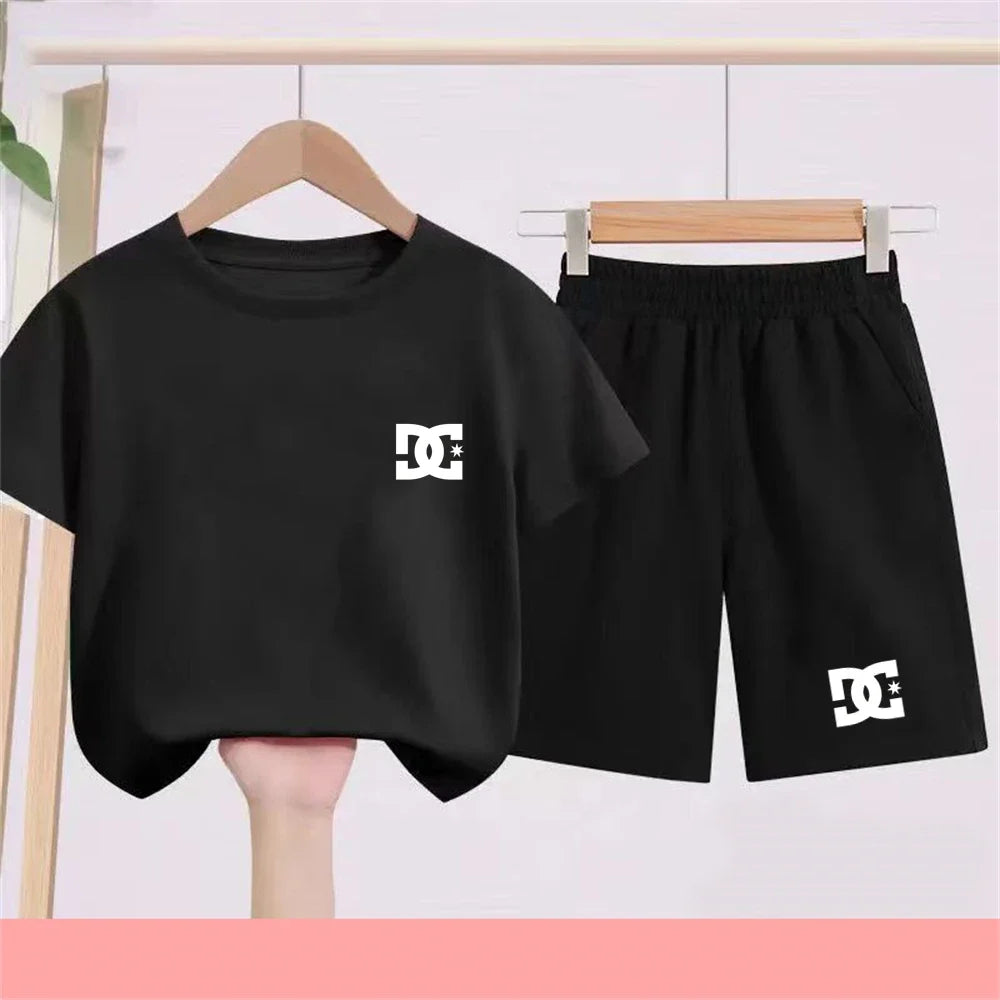 Children T-shirt+Shorts 2P Summer Clothing Fashion Print Boy Girl Toddler 3-12Yrs Sports Short-Sleeved Casual Fashion Set