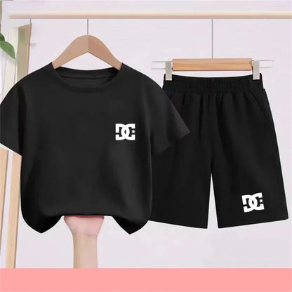 Children T-shirt+Shorts 2P Summer Clothing Fashion Print Boy Girl Toddler 3-12Yrs Sports Short-Sleeved Casual Fashion Set