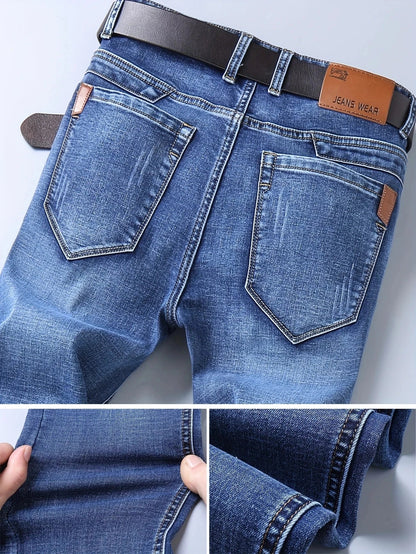 New Business Men's Jeans Casual Straight Stretch Fashion Classic Blue  Work Denim Trousers Male Brand Clothing 29-40size